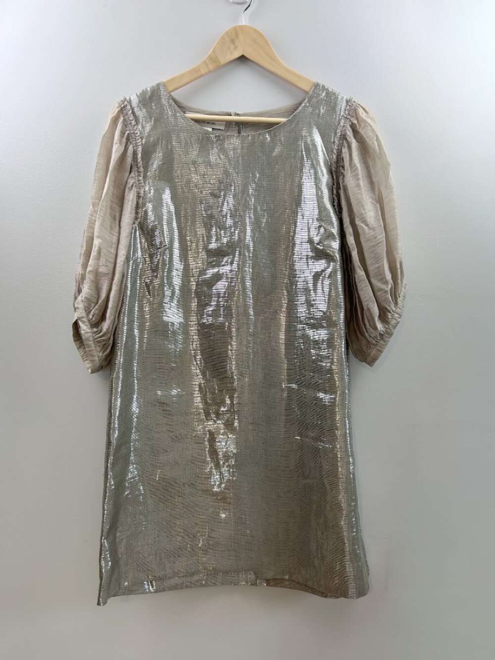 By Malene Birger Metallic Silver Dress | Puff Sleeves | EU 42